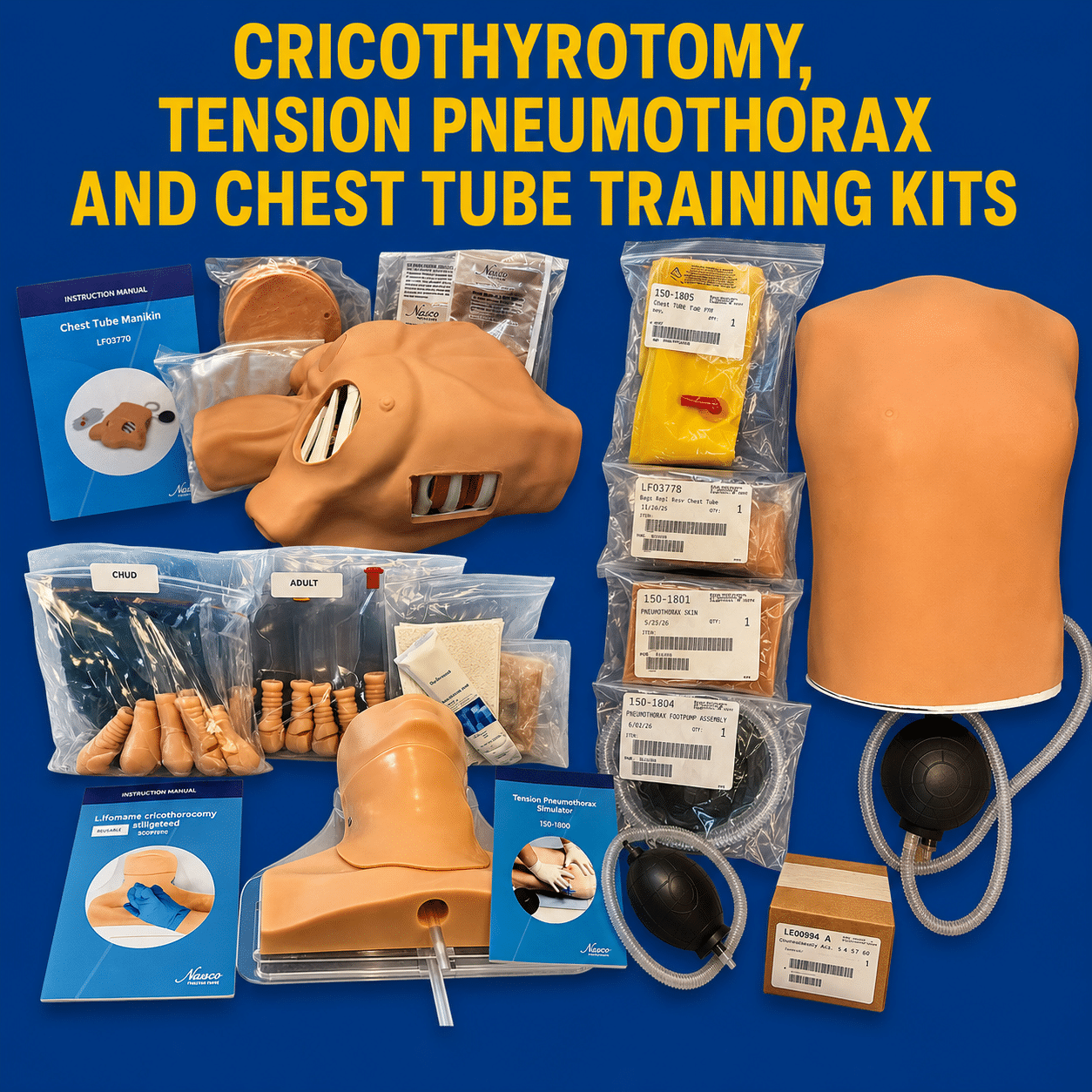 Cricothyrotomy, Tension Pneumothorax and Chest Tube Training Kits